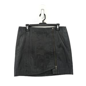 Leith Women 10 Leather Wrap Skirt Black Zipper Asymmetrical Lined $200 NEW